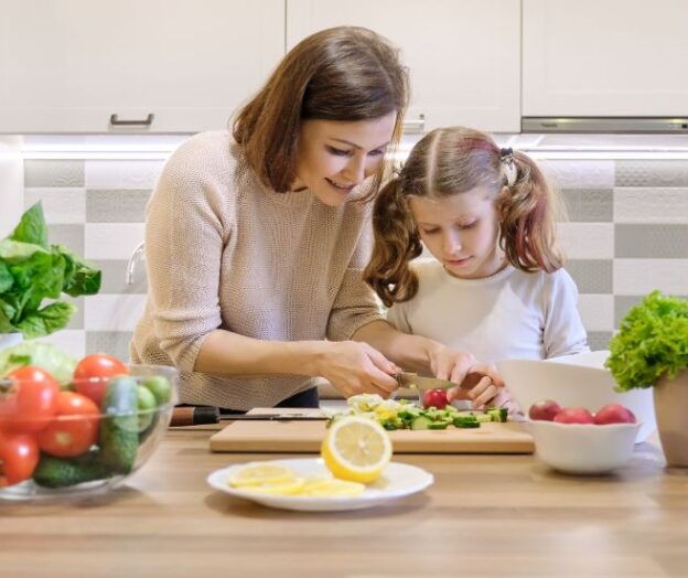 mother and daughter in kitchen